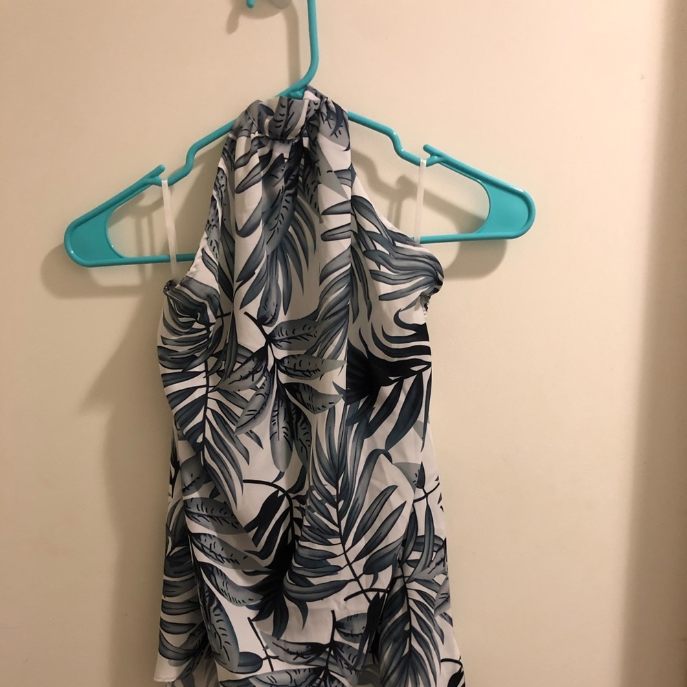 High neck palm leaf halter top